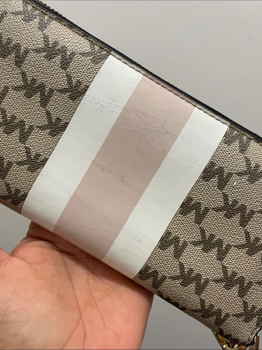 Michael Kors Beige Logo Zip Wallet with Pink & White Center Stripe - Picture 8 of 17